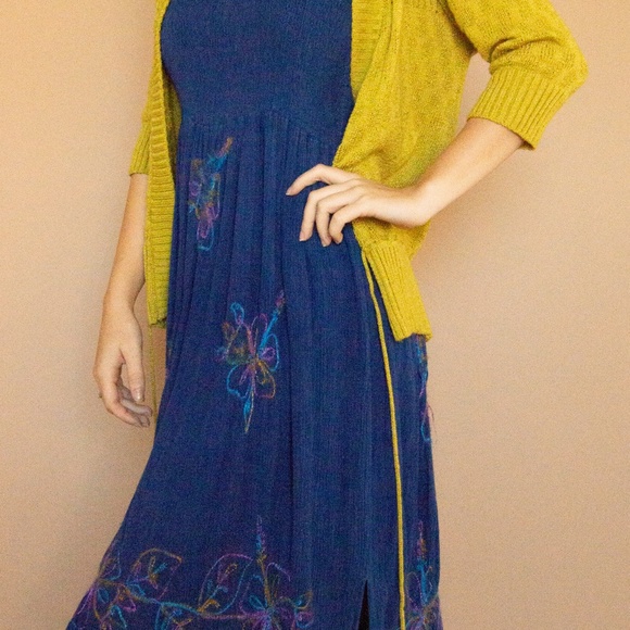 90s Rainbow Embroidered Smocked Summer Babydoll Dress - Picture 2 of 16